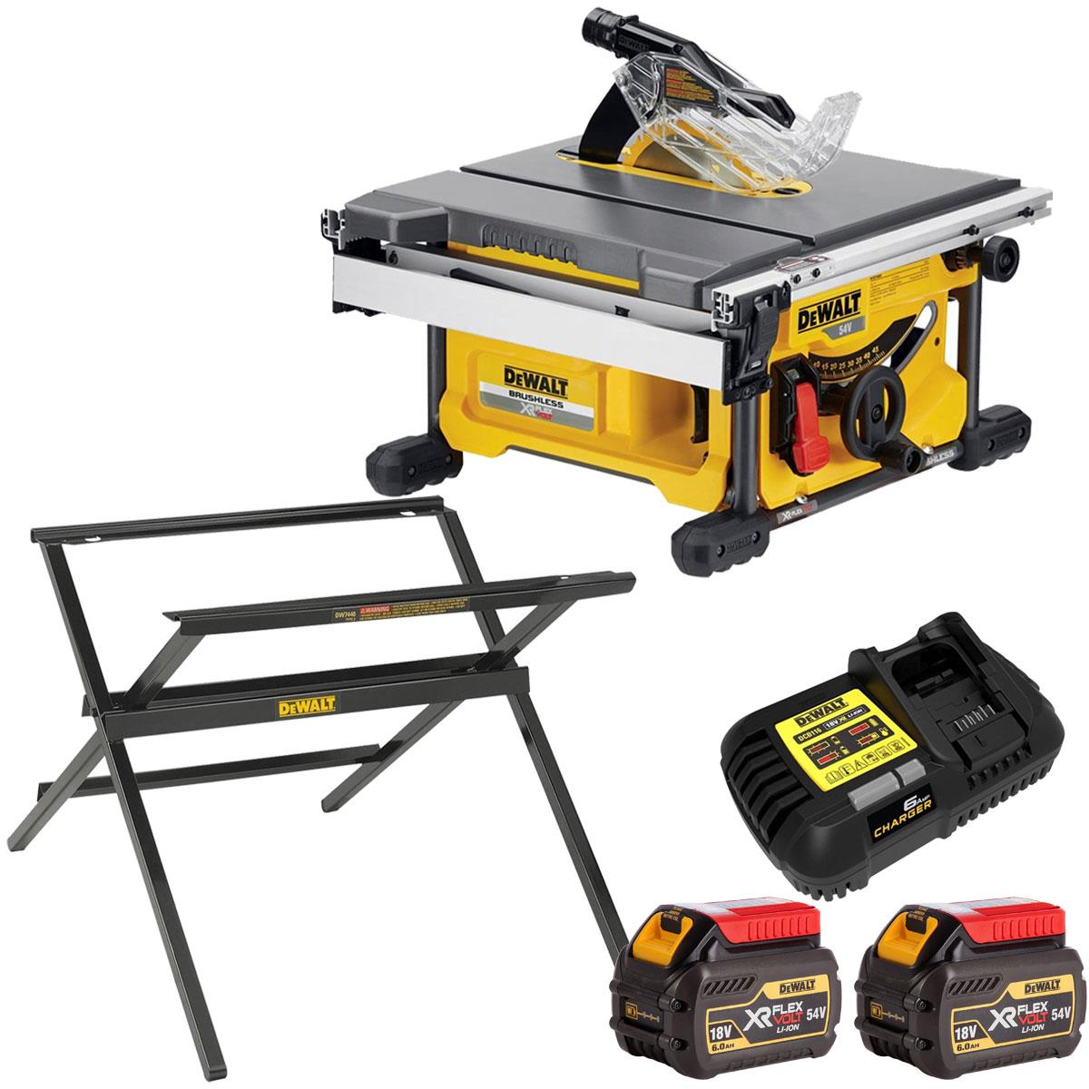 Dewalt DCS7485N 54V XR Flexvolt Brushless 210mm Table Saw with 2 x 6.0 Battery Charger & Folding Leg Stand