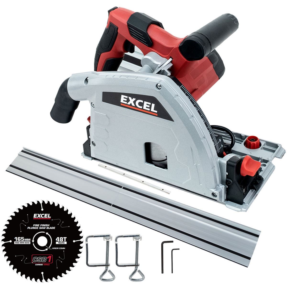 Excel 165mm Plunge Saw 1200W/240V Guide Rail Set With Blade