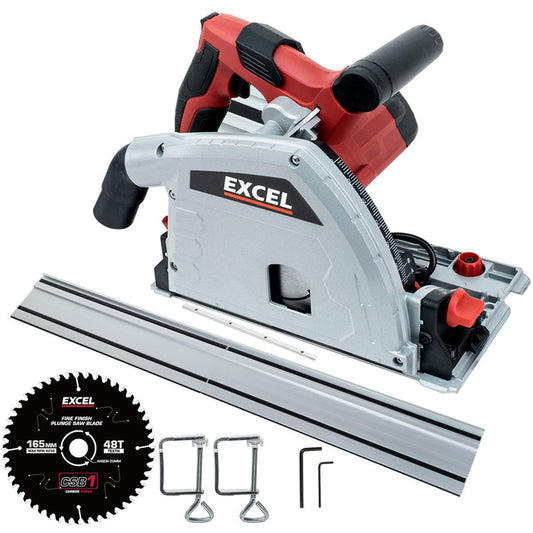 Excel 165mm Plunge Saw 1200W/240V Guide Rail Set With Blade