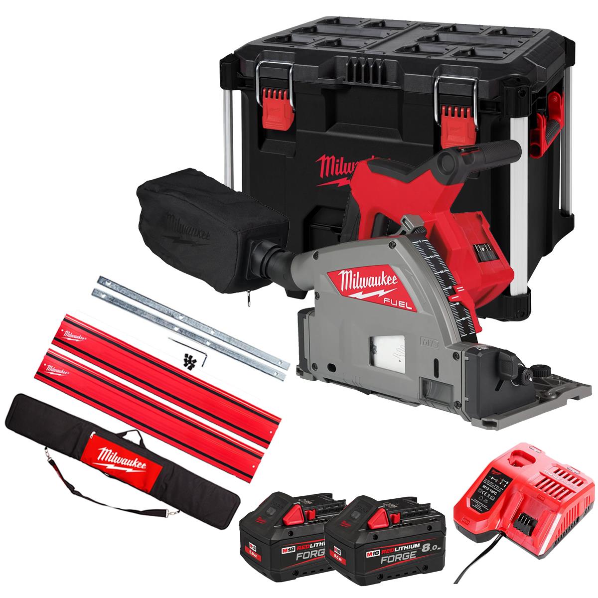 Milwaukee M18FPS55-0PEB 18V 165mm Fuel Brushless Plunge Saw with 2 x 8.0Ah Battery & Guide Rail Kit