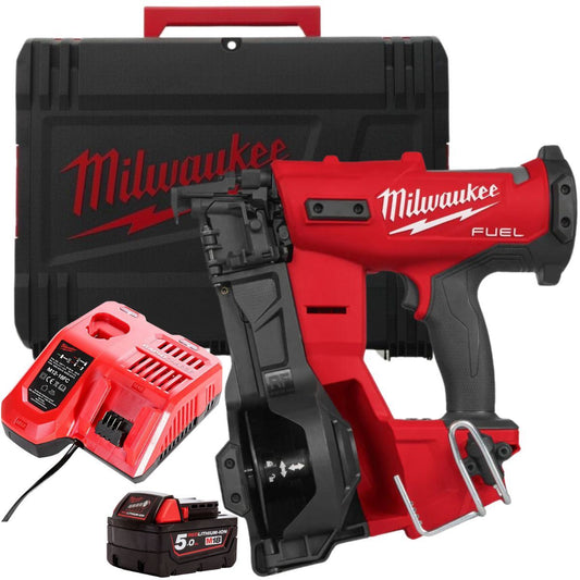 Milwaukee M18FRCN45-0X 18V FUEL Brushless Roofing Coil Nailer with 1 x 5.0Ah Battery Charger & Case