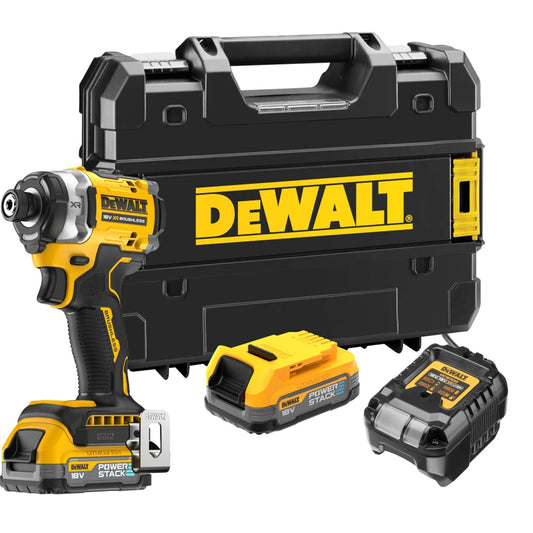 DeWalt DCF860E2T 18V Cordless Brushless Impact Driver 2 x 1.7Ah POWERSTACK Batteries Charger & Kitbox