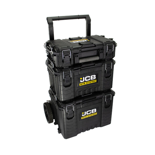 JCB SITESYS-ST 3-Piece Modular Tool Storage System with Cart, Tool Box & Organiser Case with Heavy Duty Wheels