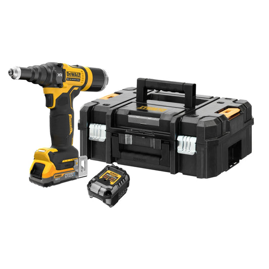 Dewalt DCF403E1T 18V XR 3/16'' Brushless Riveter with 1 x 1.7Ah Battery Charger & Kitbox Riveting Tool