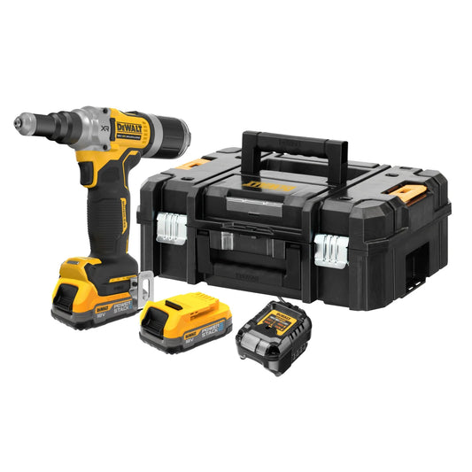 Dewalt DCF414E2T 18V XR 1/4'' Brushless Riveter 2 x 1.7Ah Batteries Charger & Kitbox for Efficient Fastening