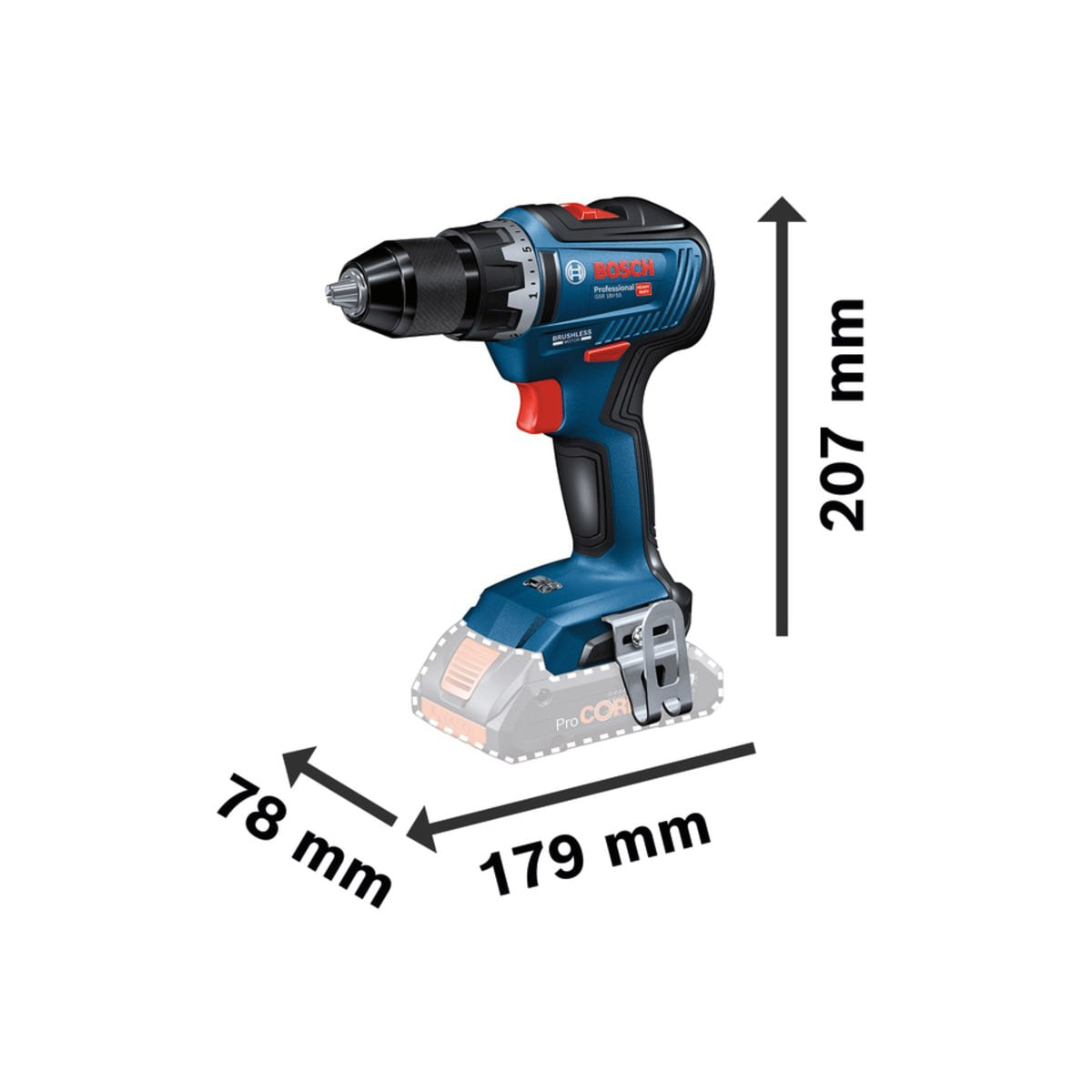 Bosch GSR 18V-55 Professional Drill Driver 2 x 2.0Ah Batteries & Charger in Case 06019H5271