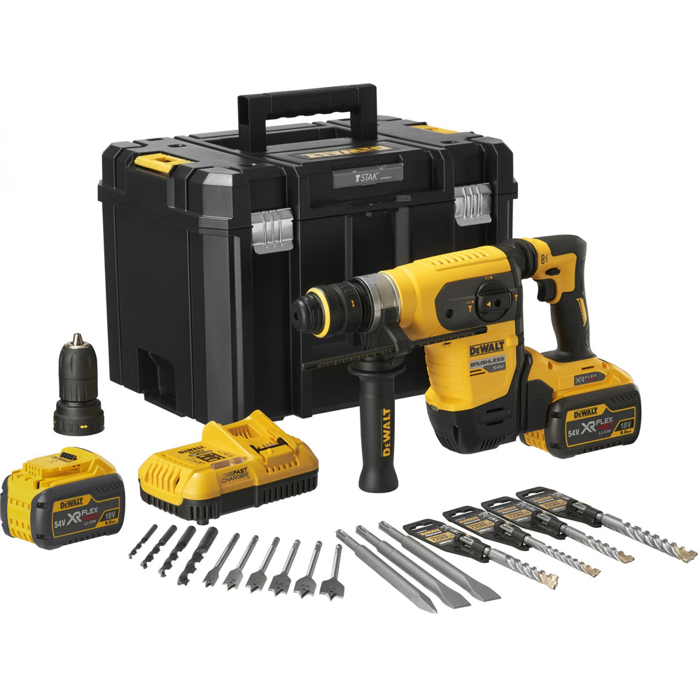 Dewalt DCH417X2 54V FlexVolt Brushless SDS+ Rotary Hammer Drill with 2 x 9.0Ah Batteries Charger & Case