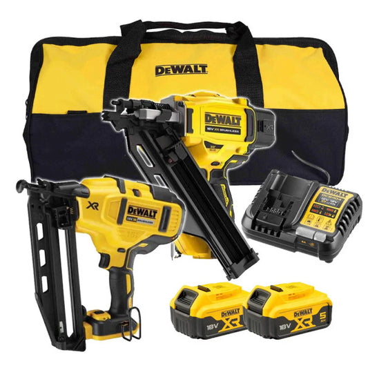 Dewalt DCK246P2T 18V XR Brushless Twin Pack Nailer with 2 x 5.0Ah Batteries Charger & Bag