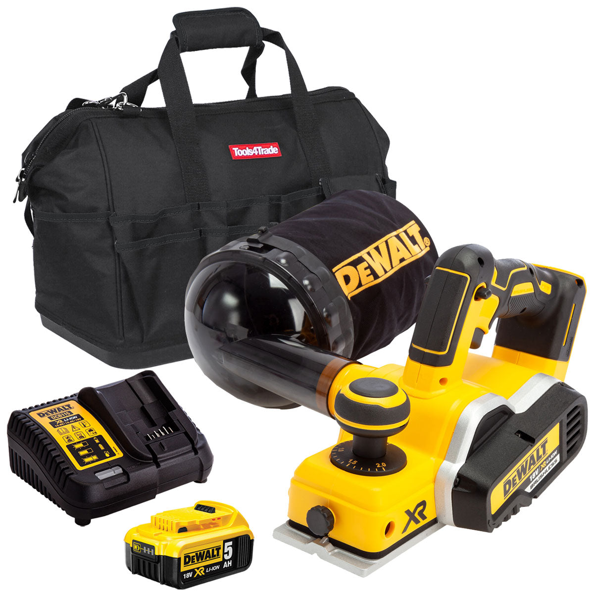 Dewalt DCP580P1 18V Brushless 82mm Planer with 1 x 5.0Ah Batteries, Charger & Bag