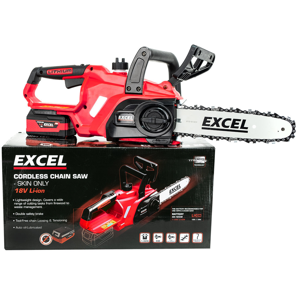 Excel 18V Chainsaw Wood Cutter 245mm with 1 x 5.0Ah Battery & Charger
