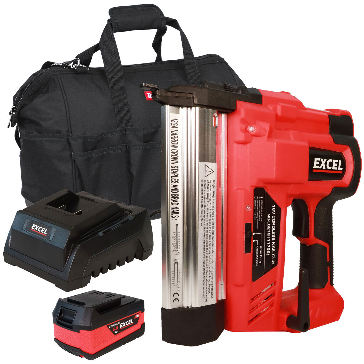 Excel 18V Cordless Second Fix Nailer with 1 x 5.0Ah Battery, Charger & Excel Bag EXL10141
