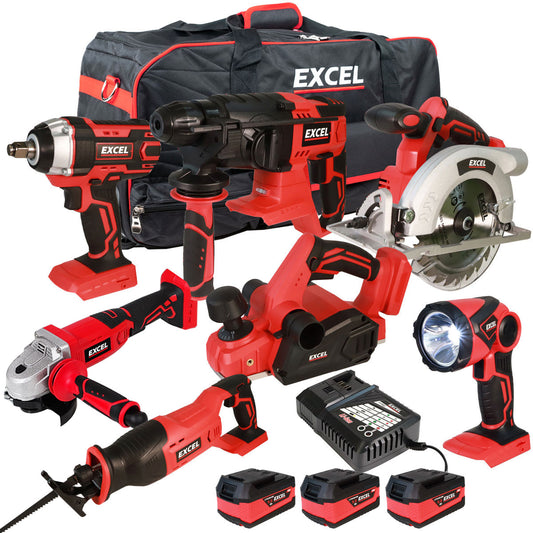 Excel 18V 7 Piece Power Tool Kit with 3 x 5.0Ah Batteries EXL10207