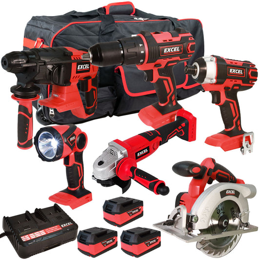 Excel 18V Cordless 6 Piece Tool Kit with 3 x 5.0Ah Batteries & Charger in Bag EXL29260