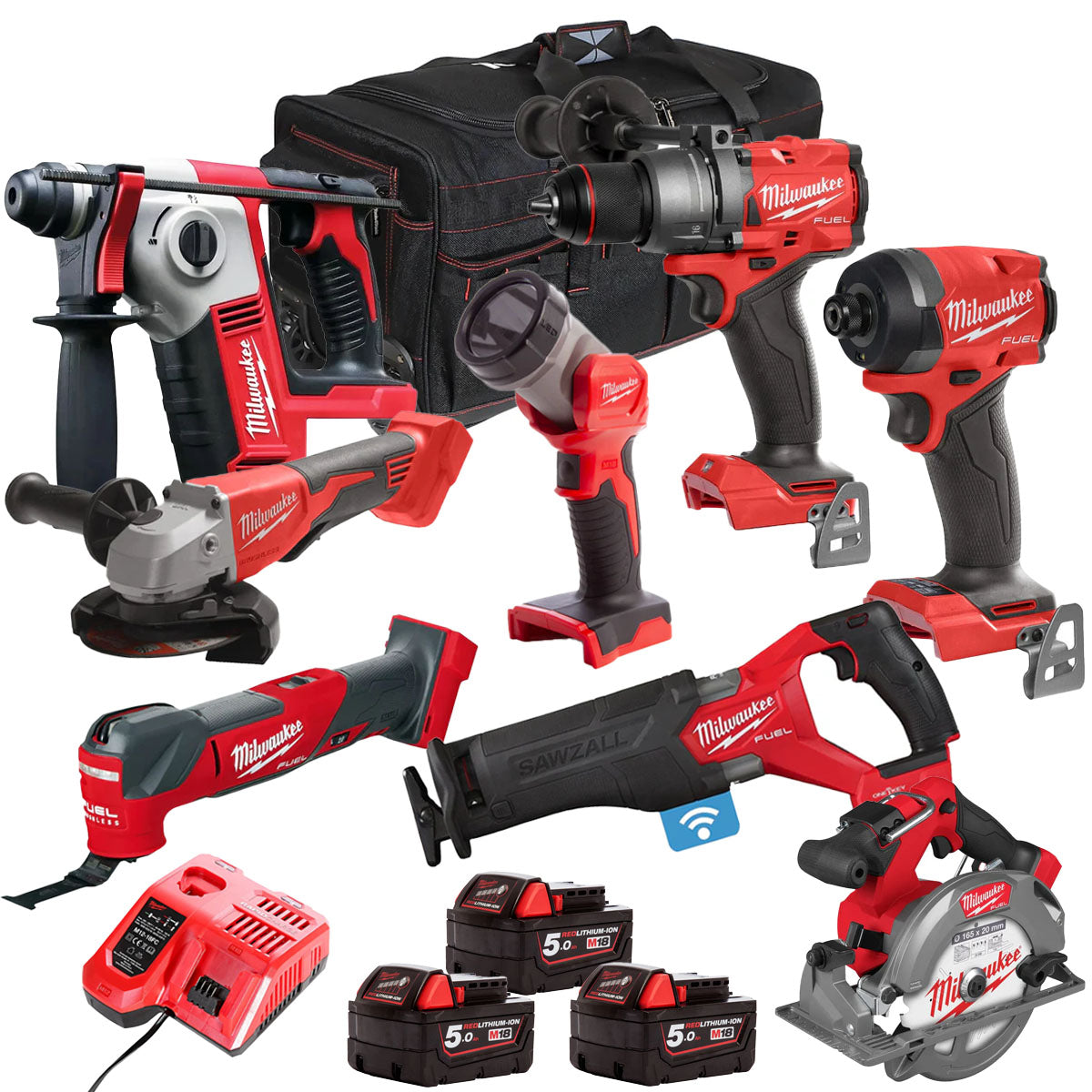 Milwaukee 18V 8 Piece Power Tool Kit with 3 x 5.0Ah Batteries T4TM-29
