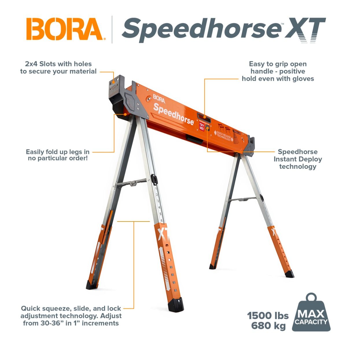 Bora Speedhorse Adjustable Sawhorse Pack of 2 - BR-PM-4550