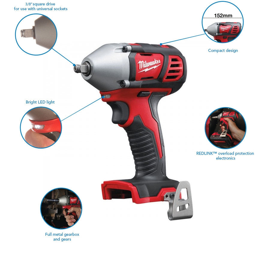 Milwaukee M18BIW38-0 18V Compact 3/8In Impact Wrench with 1 x 5.5Ah Battery & Charger