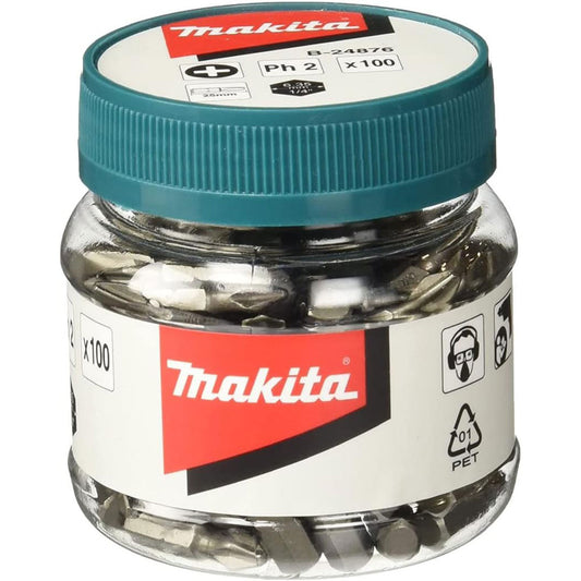 Makita B-24876 25mm PH2 Screw Bit in Jar 100 Piece
