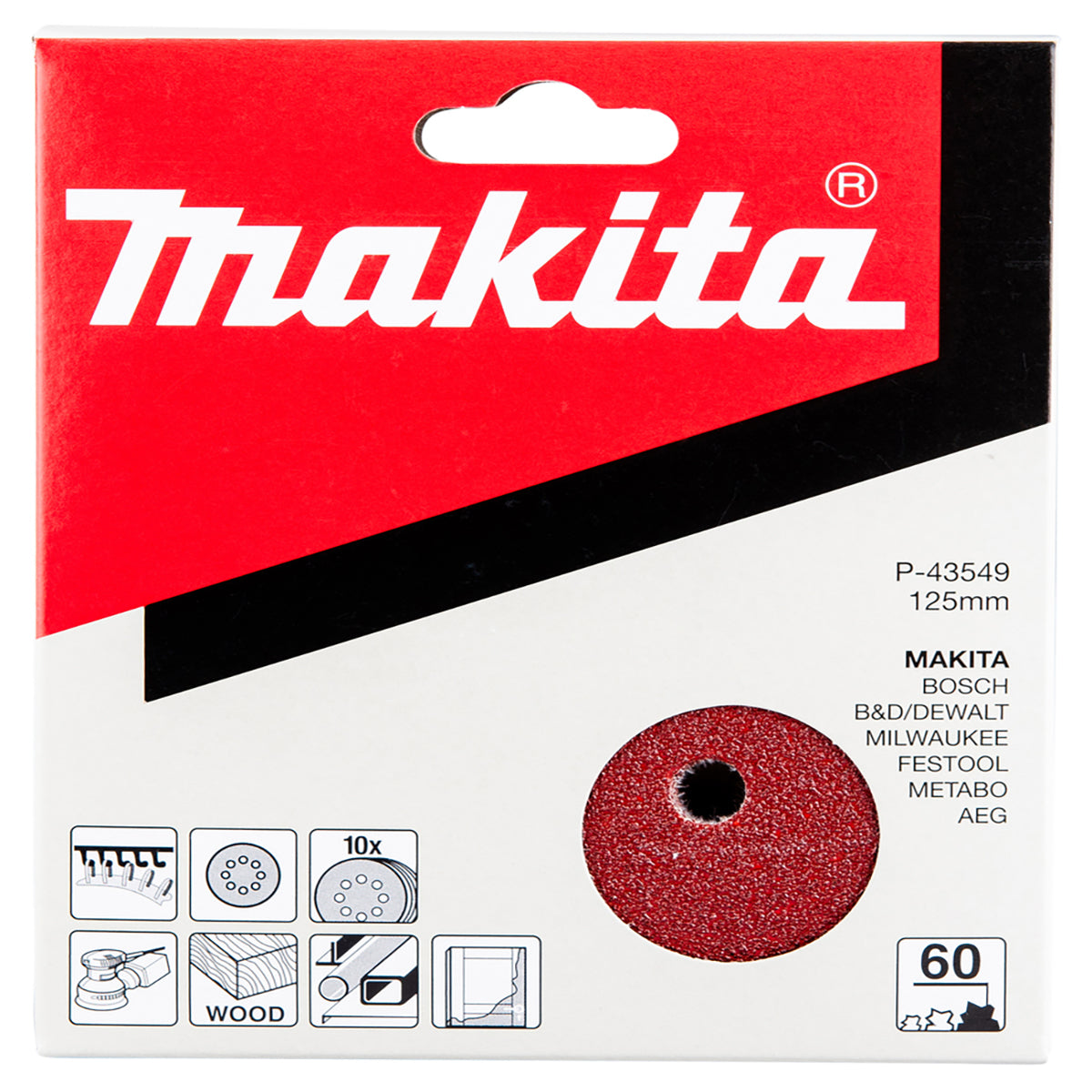 Makita P-43549 125mm Abrasive Sanding Discs 60 Grit Pack of 10