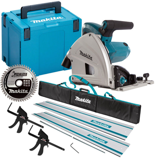 Makita SP6000J1/1 165mm Plunge Saw 110V with 2x1.5m Guide Rail+Clamp+Bag+Blade