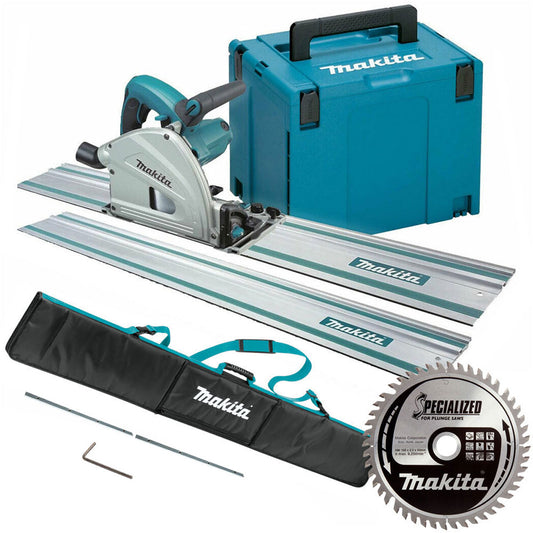 Makita SP6000J1 165mm Plunge Saw 240V with 2x1.5m Guide Rail Case+Bag+Blade
