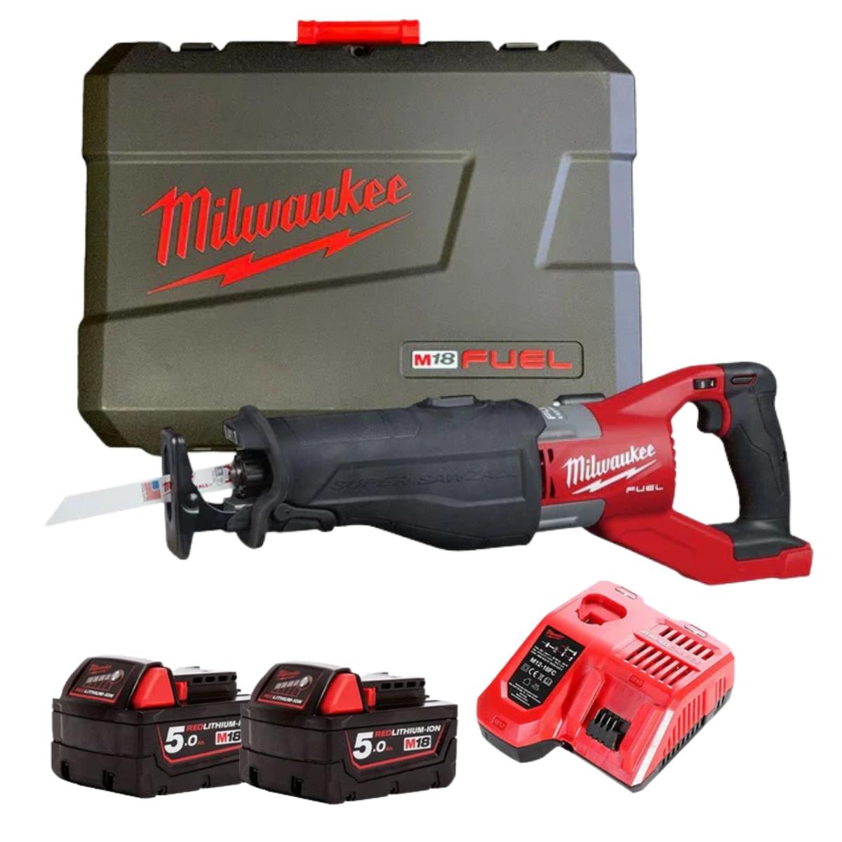 Milwaukee M18FSX-0 18V M18 FUEL Sawzall Reciprocating Saw with 2 x 5.0Ah Batteries Charger & Case
