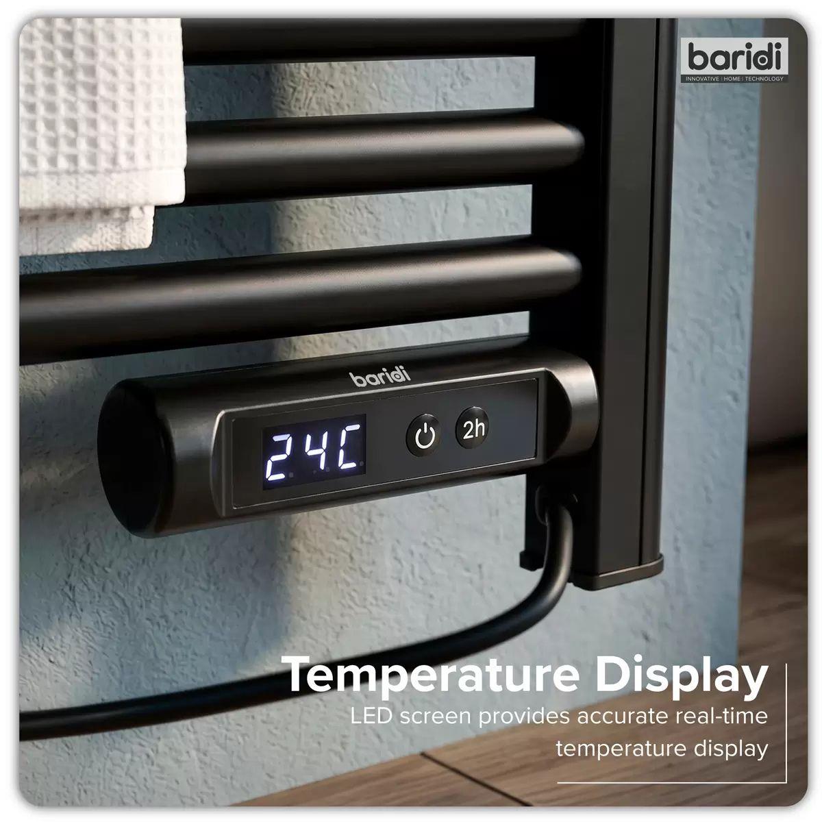 Sealey DH371 Baridi Electric Heated Towel Rail 1085 x 535mm with LED Display Black 230V