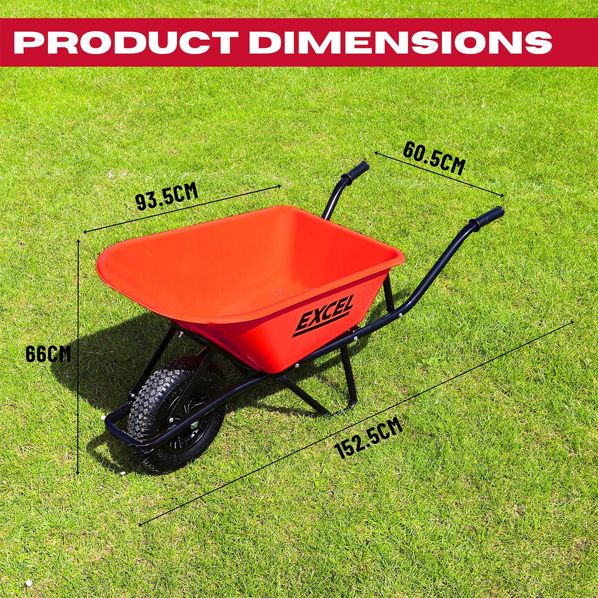 Excel Heavy Duty Wheelbarrow with 100L HDPE Tray Red