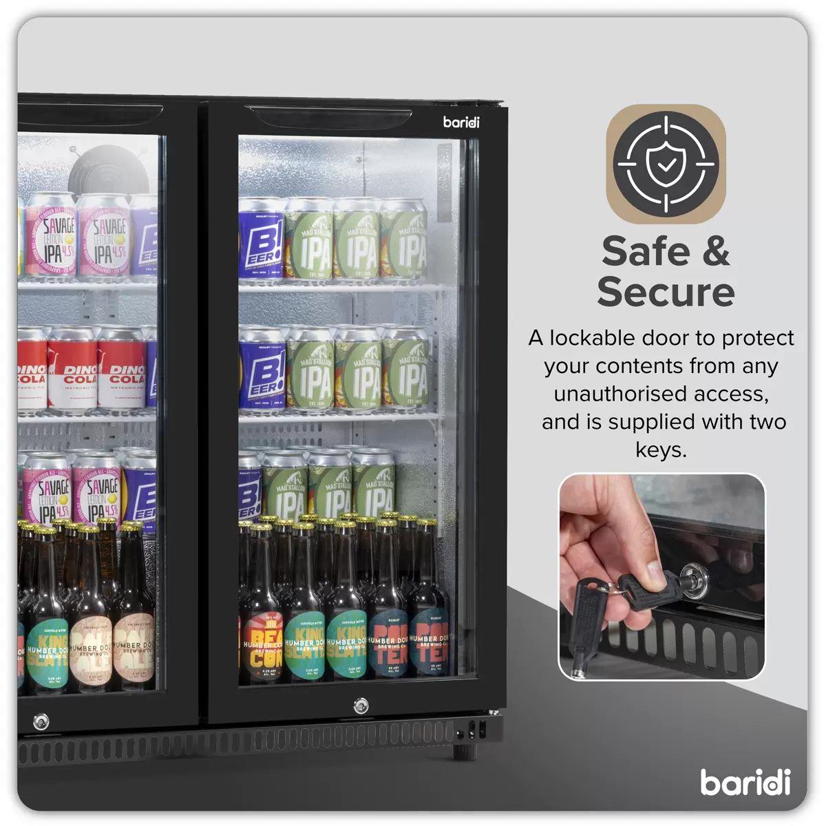 Sealey DH272 Baridi Bar Drinks Fridge/Cooler with Double Hinged Door & Security Lock 190L Black 240V