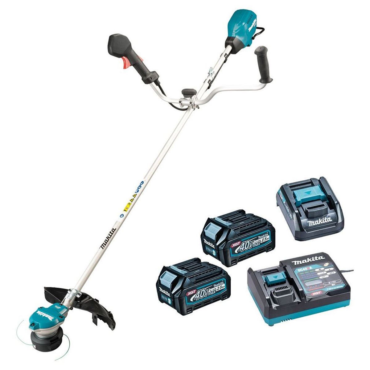 Makita UR002GD201 40V XGT Brushless Brush Cutter 350mm With 2 x 2.5Ah Batteries & Charger