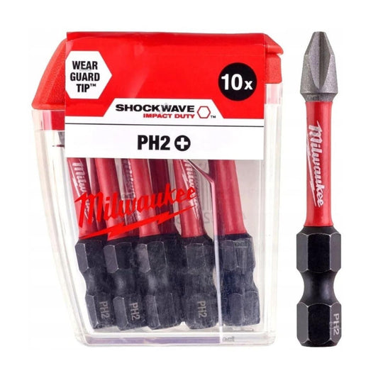 Milwaukee 10 Piece ShockWave Impact Duty PH2 x 50mm Screwdriving Bit Set 4932430855
