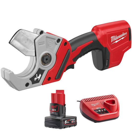 Milwaukee C12PPC-0 12V PVC Pipe Cutter with 1 x 6.0Ah Battery & Charger