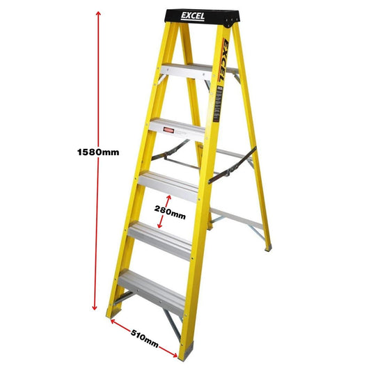 Excel Electricians Fibreglass Step Ladder 5 Tread 1.58m Heavy Duty