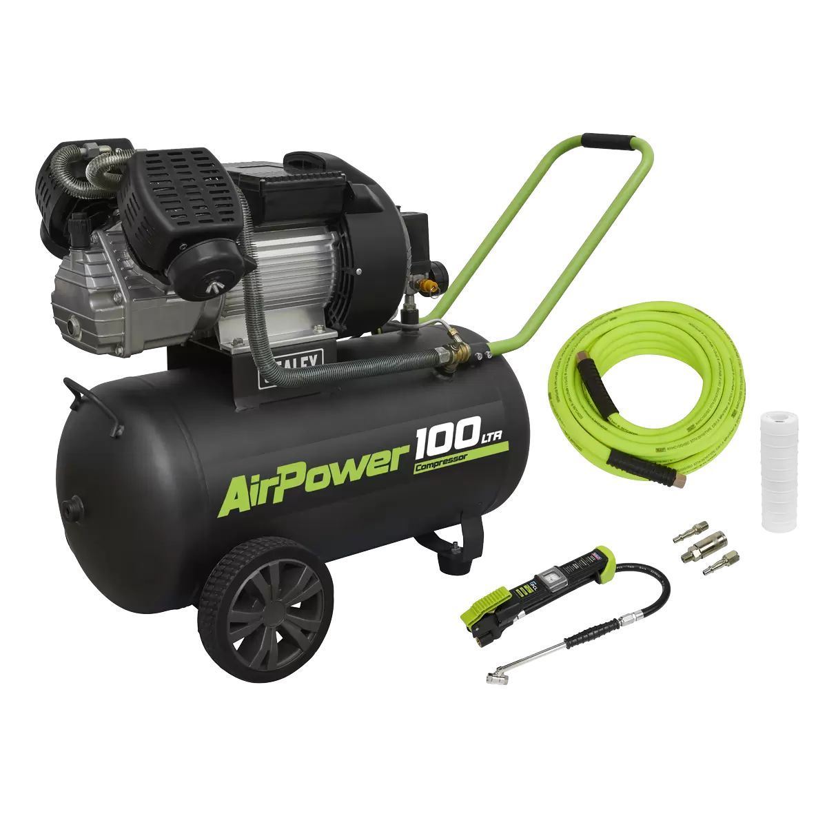 Sealey SAC10030VEKIT 100L Direct Drive V-Twin Air Compressor 3hp with Air Accessory Kit