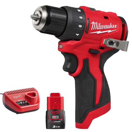 Milwaukee M12BLDDRC-0 12V Brushless Drill Driver with 1 x 3.0Ah Battery & Charger