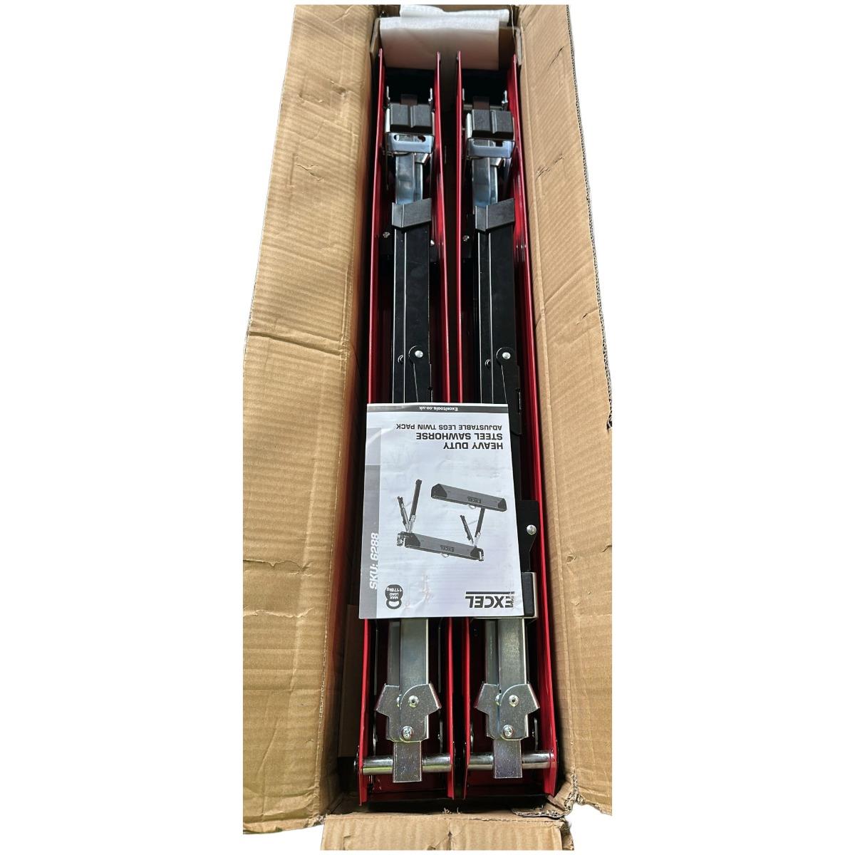 Excel Steel Sawhorse Heavy Duty Adjustable Legs Twin Pack 1178Kg Capacity Item Condition Damaged Box