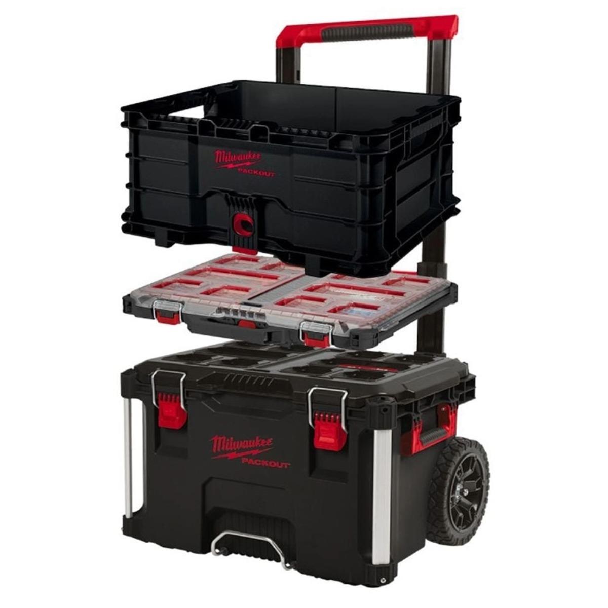Milwaukee PACKOUT Promo 3 Piece Set Organiser + Crate + Trolley Box 4932493927