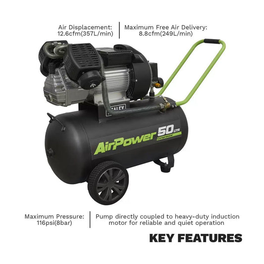 Sealey SAC5030VE 50L V-Twin Direct Drive Air Compressor 3hp/230V