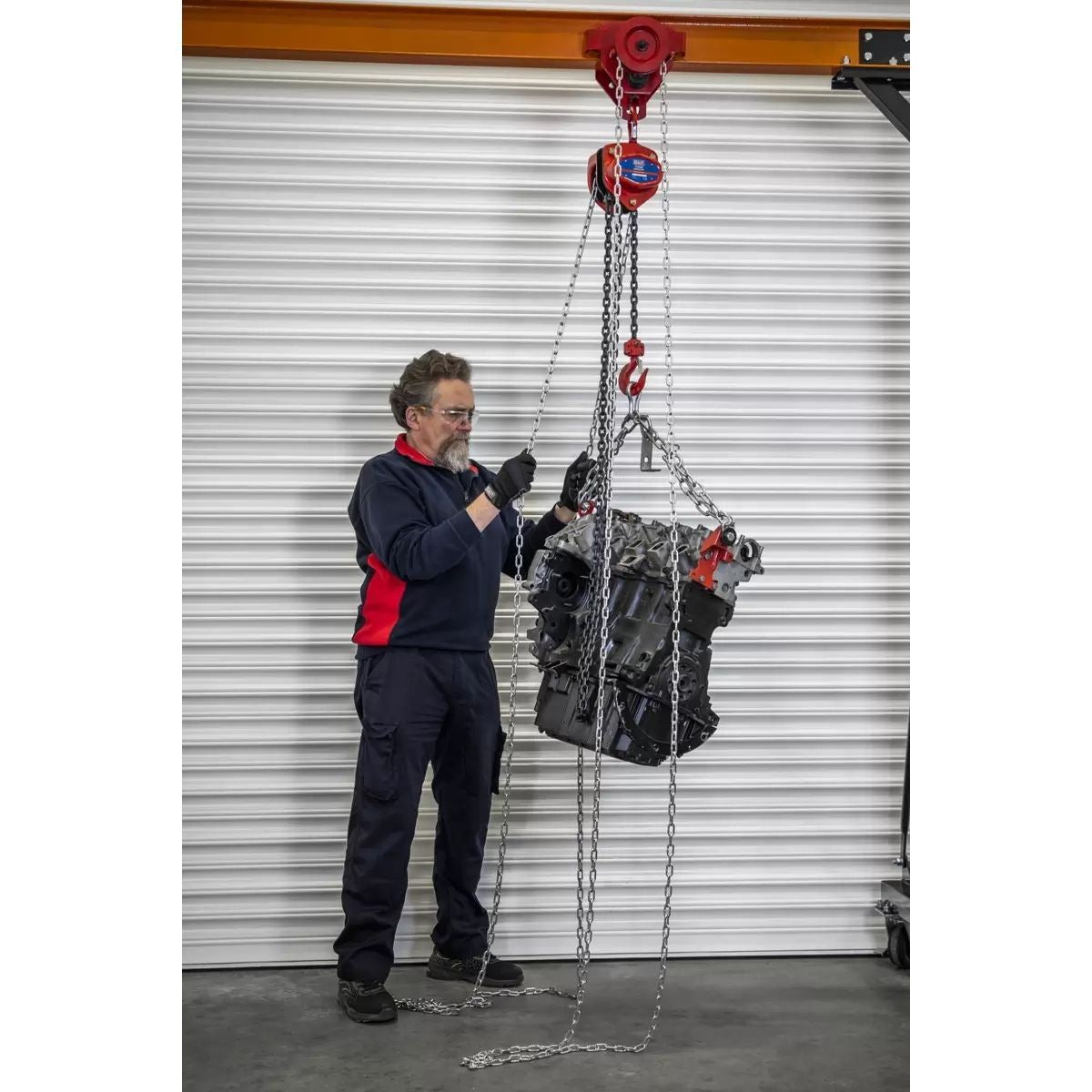 Sealey SG1000KITG Portable Gantry Crane Adjustable 1 Tonne with Geared Trolley Combo