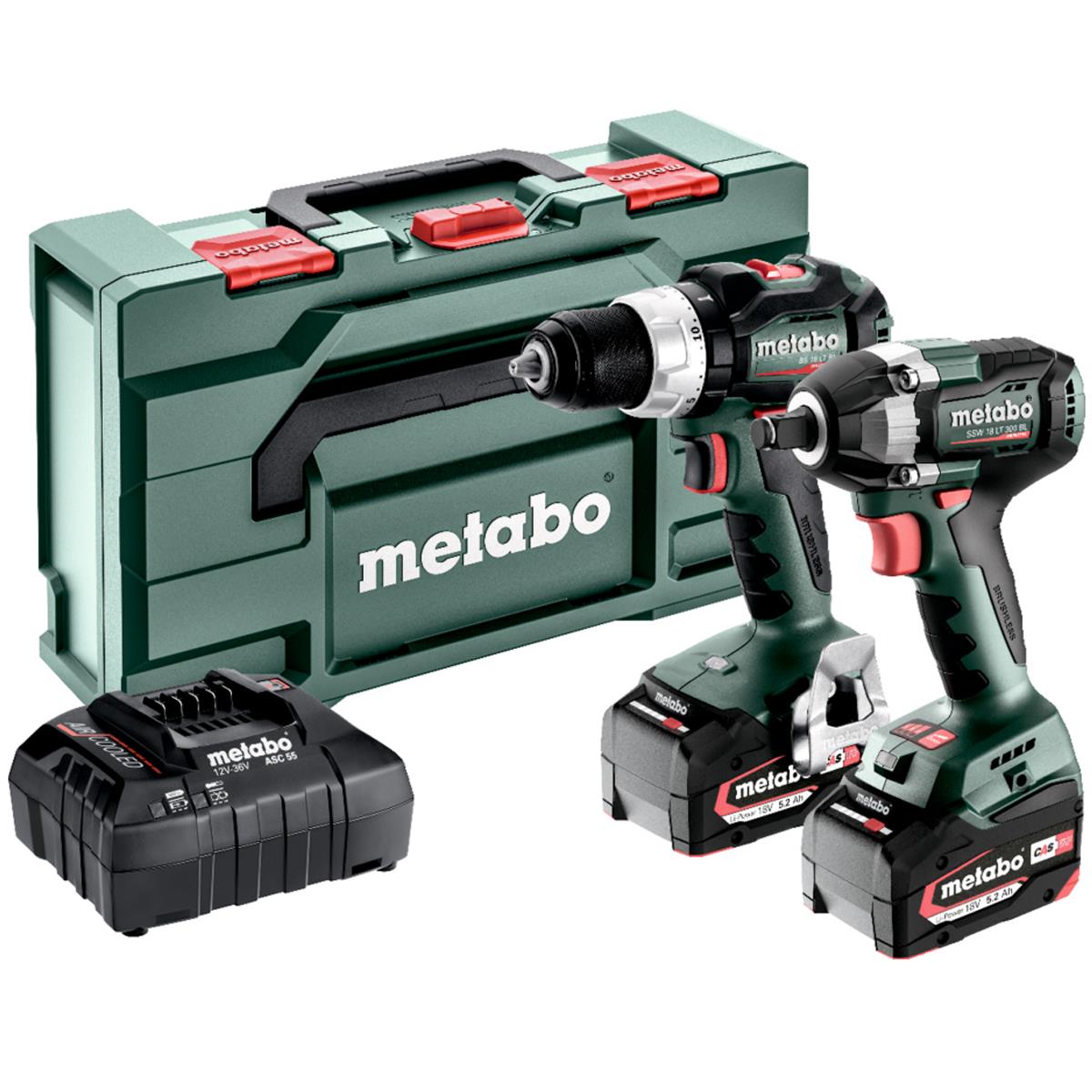 Metabo Combo Set 2.9.3 18V Brushless Drill Driver & Impact Wrench with 2 x 5.2Ah Battery, Charger & MetaBOX