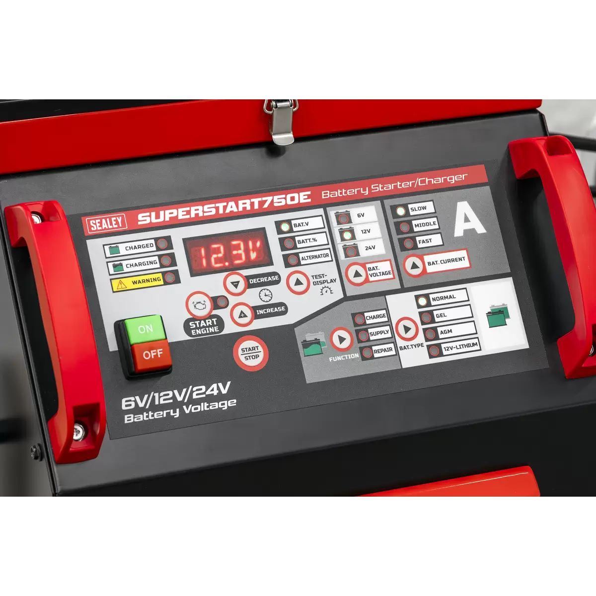 Sealey SUPERSTART750E 6/12/24V Battery Starter Charger 750A/230V