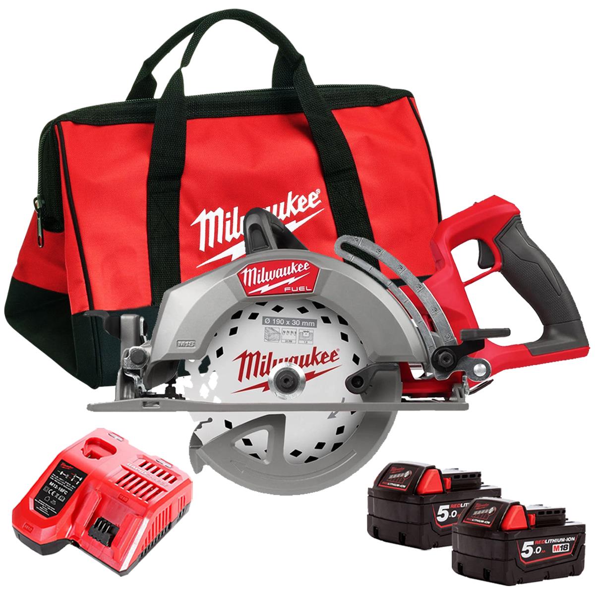 Milwaukee M18FCSRH662-0 M18 18V Brushless Circular Saw with 2 x 5.5Ah Batteries Charger & Bag