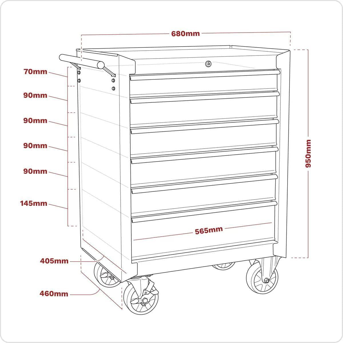 Sealey AP226 Rollcab 6 Drawer with Ball Bearing Slides Red