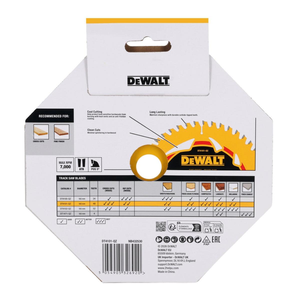 Dewalt DT4101-QZ 165mm x 20mm 48T Fine Finish Circular Saw Blade