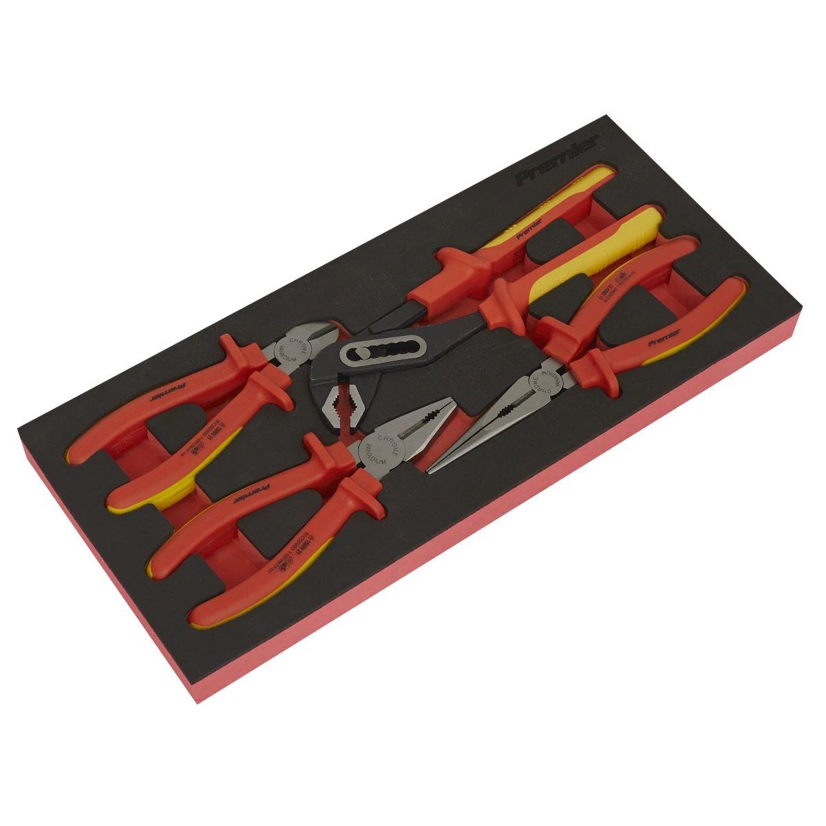 Sealey TBTE07 Premier Insulated Pliers Set with Tool Tray 4pc VDE Approved