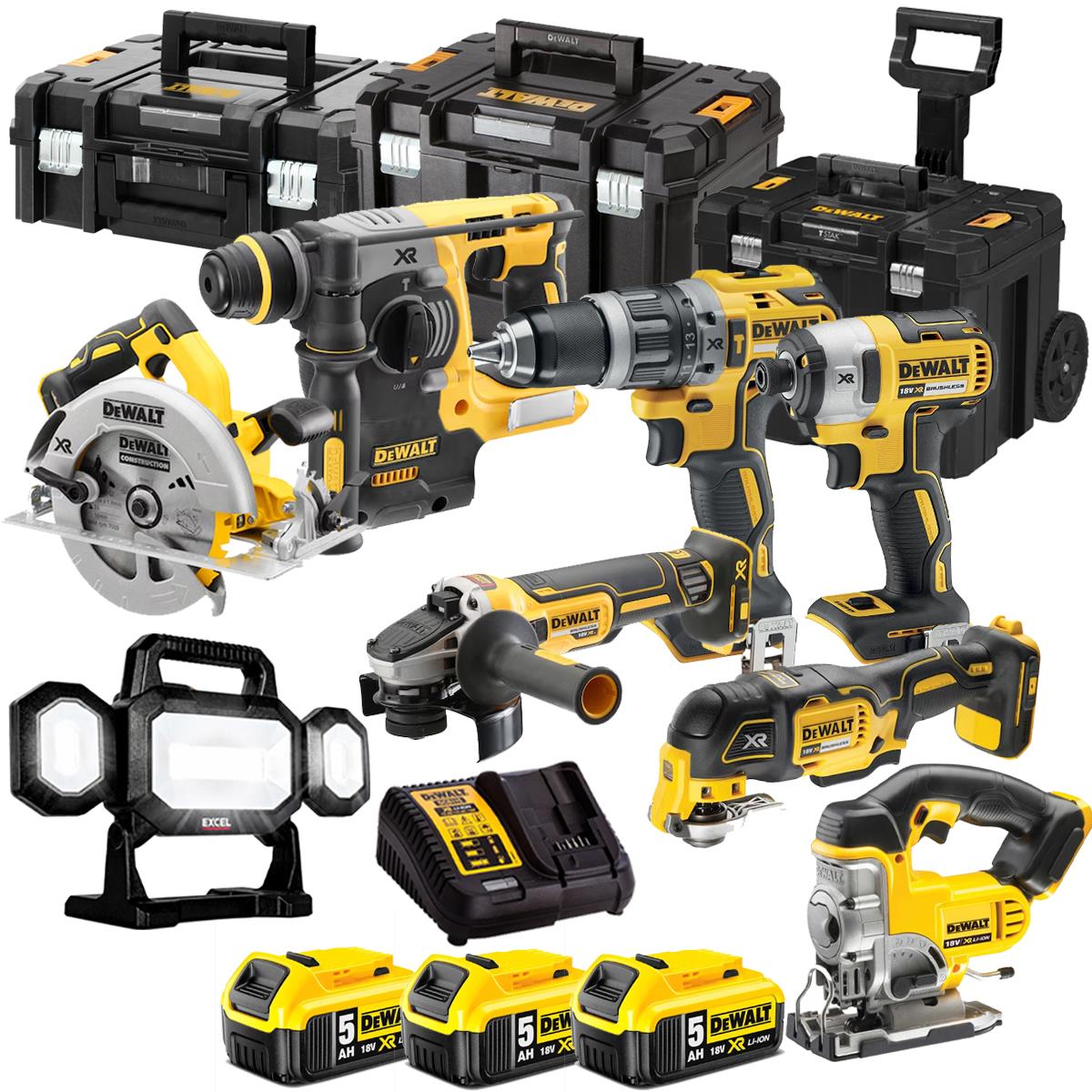 Dewalt DCK755P3T4T4 18V 8 Piece Power Tool Kit with 3 x 5.0Ah Battery Charger & Toolbox