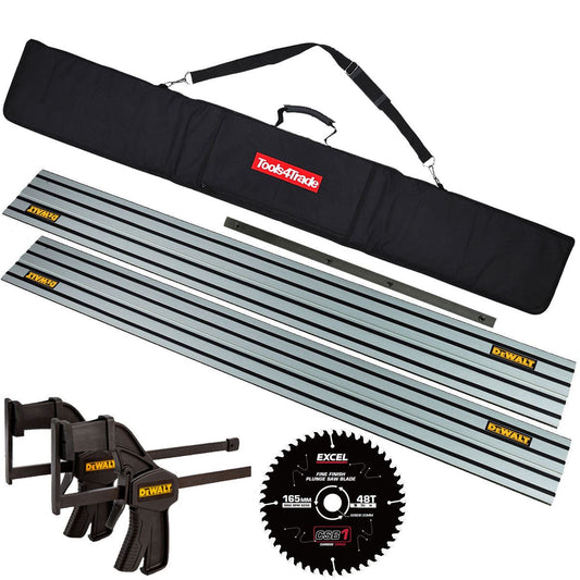DeWalt Plunge Saw Kit 1.5m Guide Rail, Rail Bag, Connector, Twin Clamp, 48T Blade