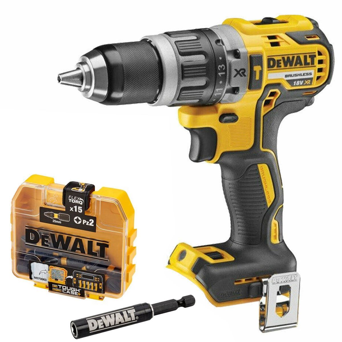 Dewalt DCD796N 18V XR Brushless Combi Drill Body with DT70618T Bit Set