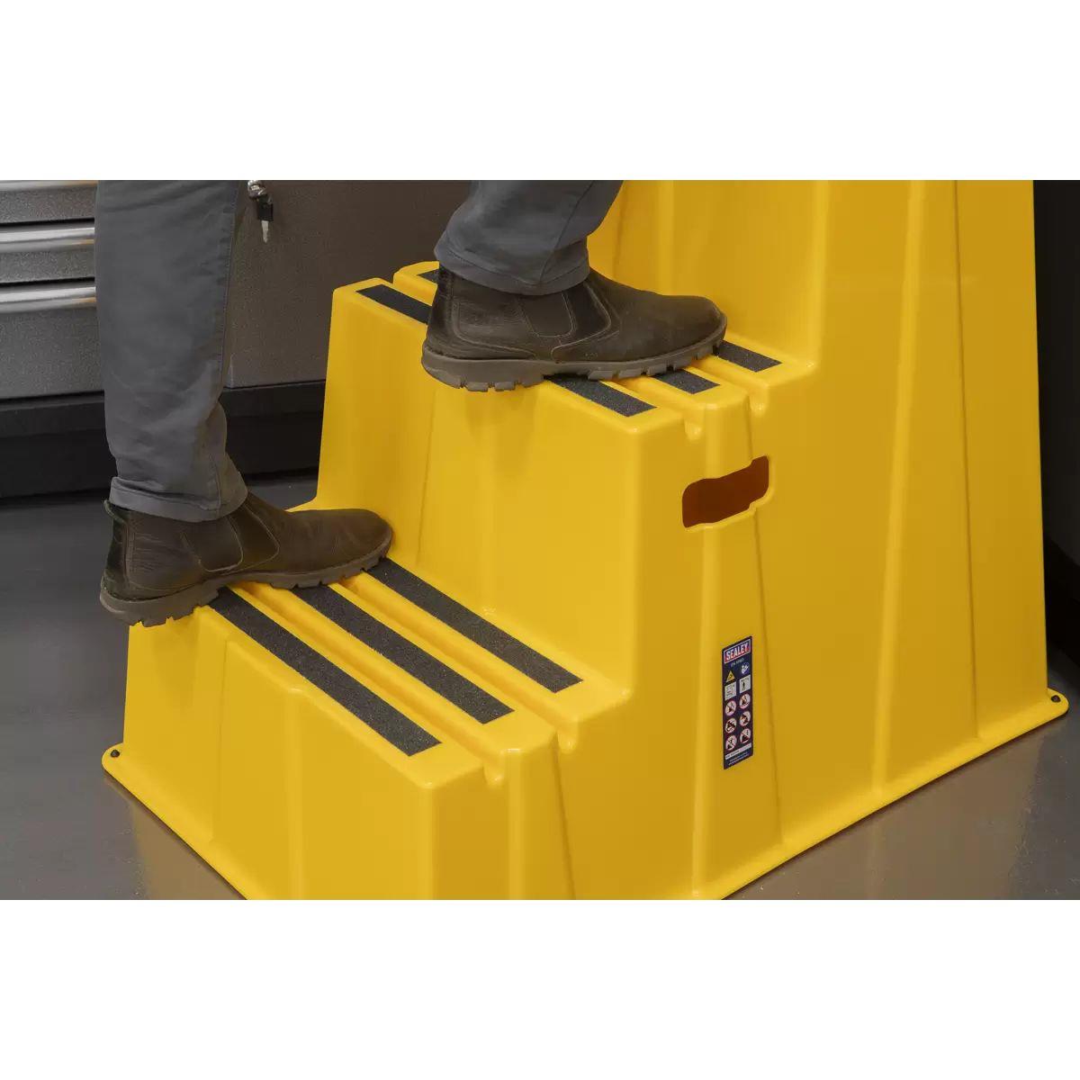 Sealey KS7 Heavy-Duty 3-Step Safety Steps with Anti-Slip Treads 150kg Capacity, Yellow EN 14183