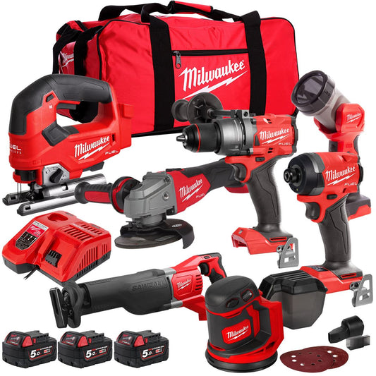 Milwaukee 18V 7 Piece Power Tool Kit with 3 x 5.0Ah Batteries T4TKITM-92