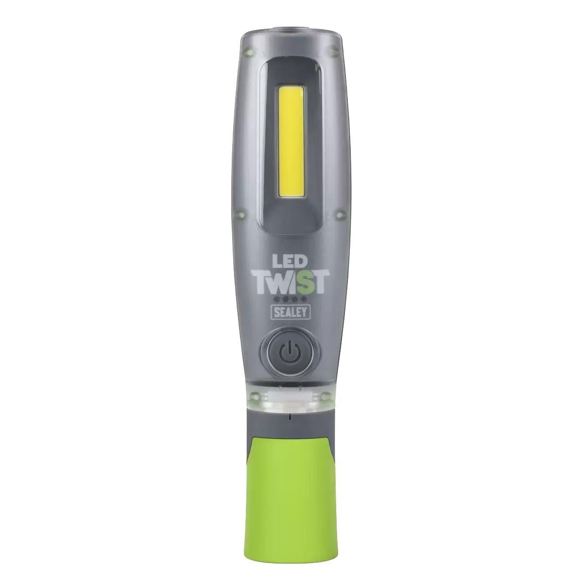 Sealey LED2001GDB LED Twist Rechargeable Inspection Light 16W Cob & 1W Smd Green Display Box of 12